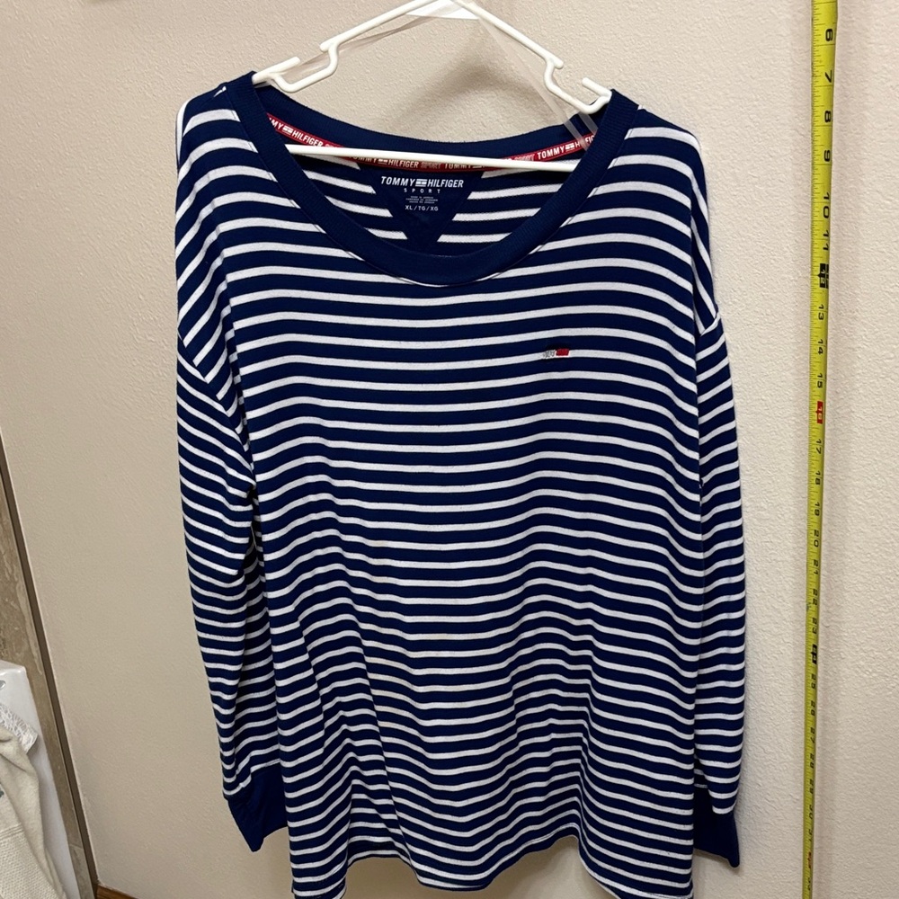 Tommy Hilfiger Navy & White Striped Crewneck Sweater